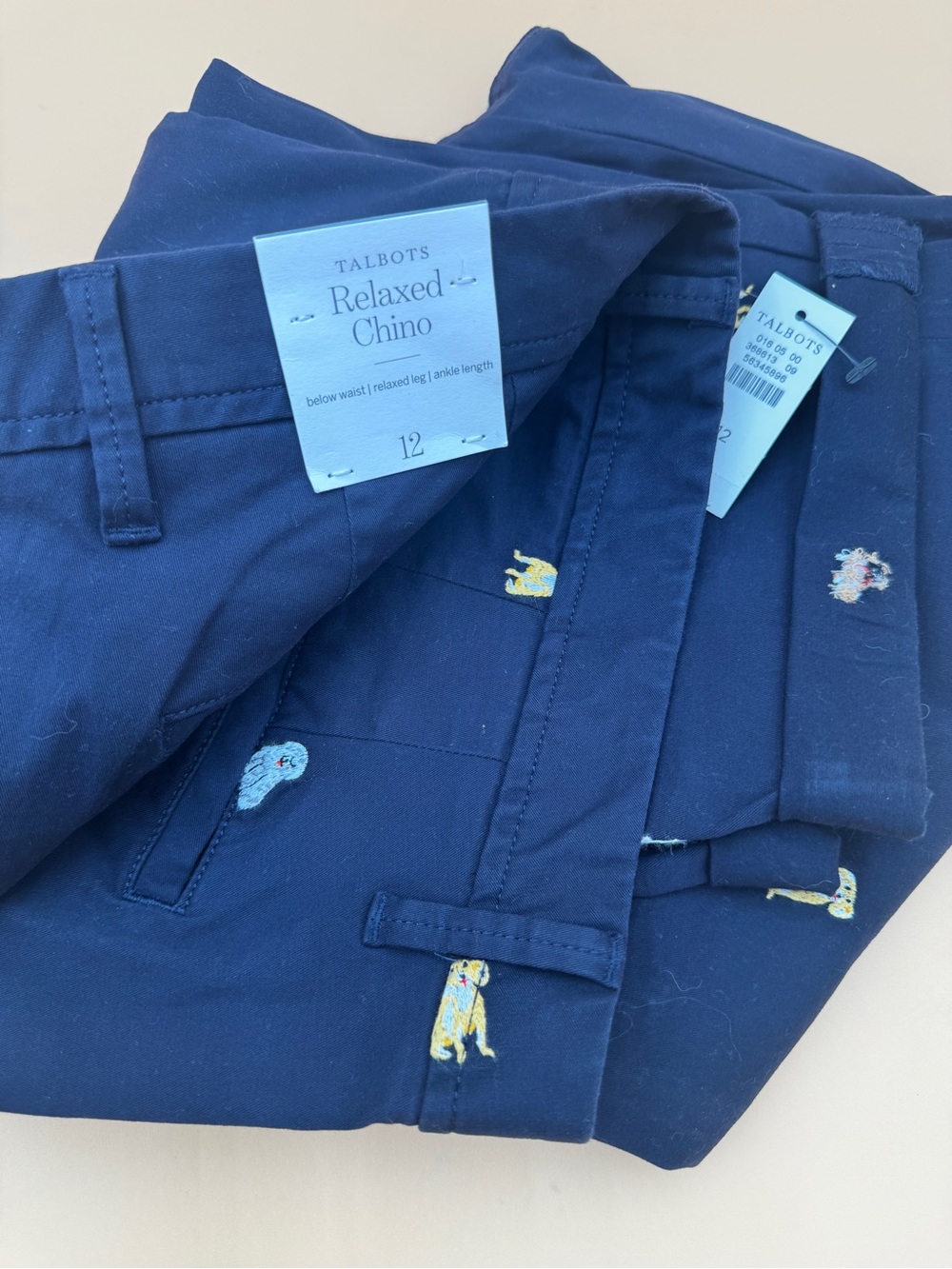 Talbots Navy Relaxed Chino Pants with Embroidered Motifs